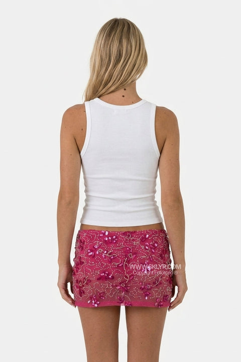 Conjunto de saia curta cor-de-rosa com lantejoulas - 2 peças