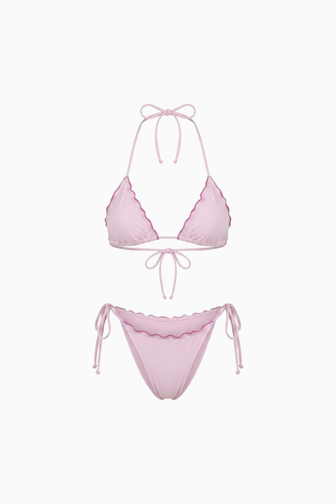 Bikini a stringhe rosa baby con bordo a smerlo