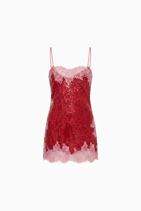 Scarlet Lace Trim Sequin Mini Dress