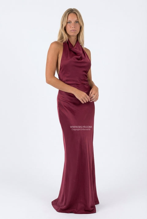Abito lungo sottoveste in raso rosso vino
