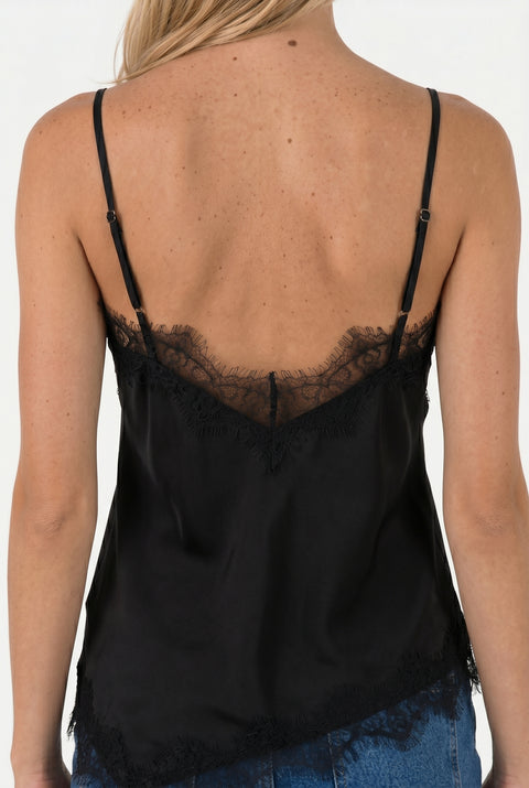 Top preto em cetim com alças finas