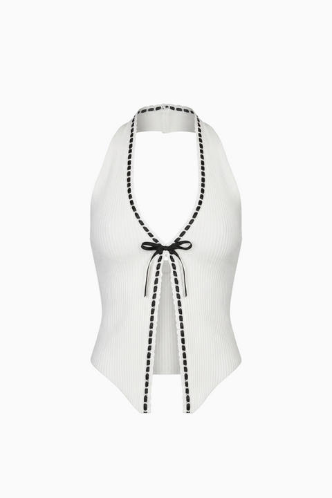 Top halter con bordi a contrasto e apertura sul davanti