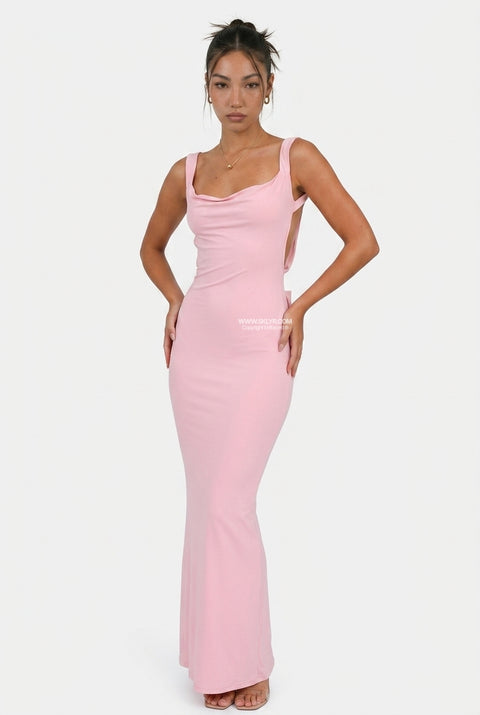 Robe longue colonne dos nu bordeaux