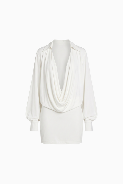 Cowl Neck Long Sleeve Mini Shirt Dress