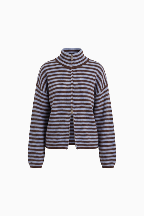 Ribbed Knit Full-Zip High-Neck Cardigan