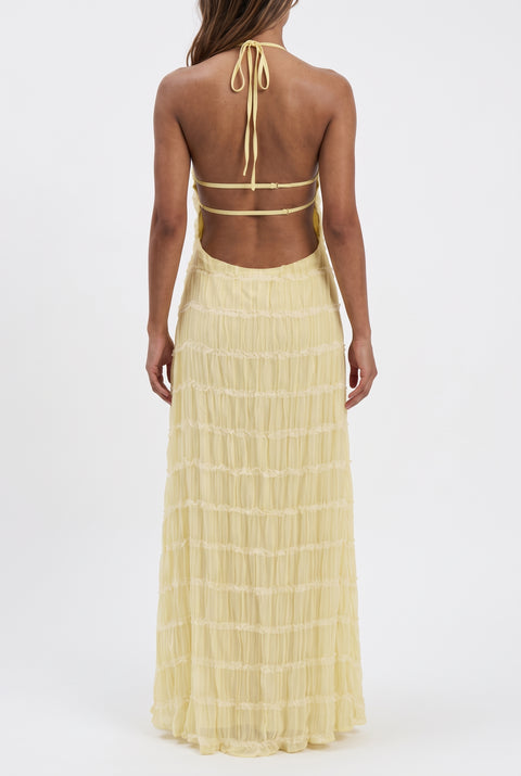 Yellow Tiered Halter Maxi Dress