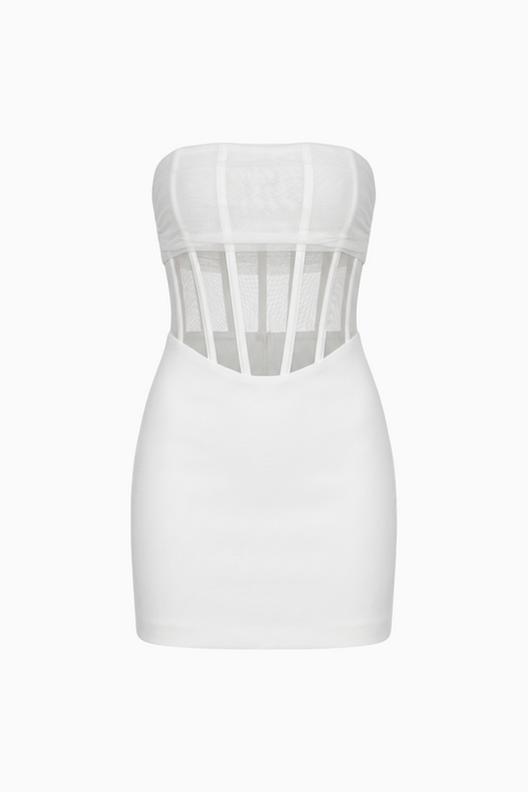 Abito corto bianco strutturato con corsetto