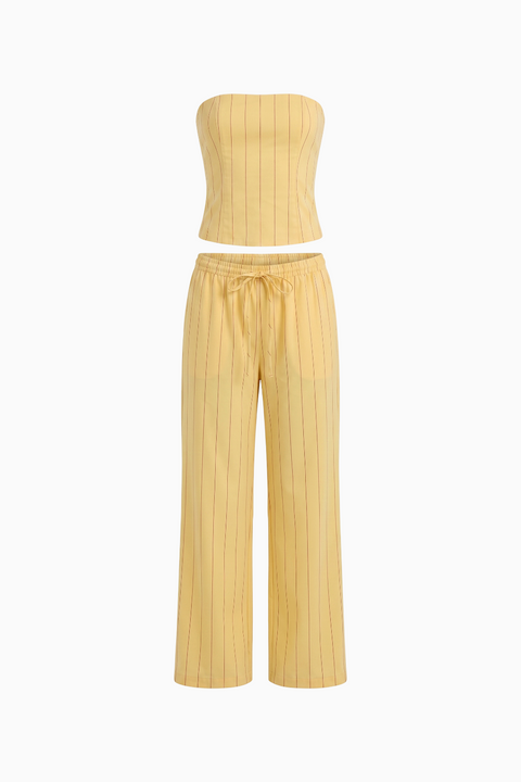 Completo con corsetto senza spalline a righe e pantaloni a gamba ampia