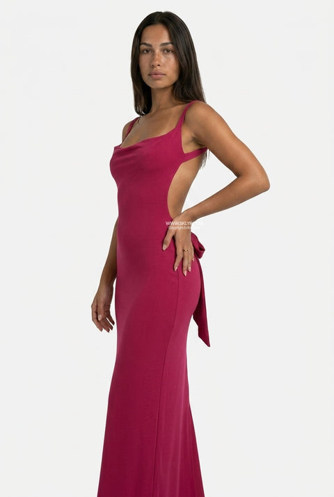 Robe longue colonne dos nu bordeaux