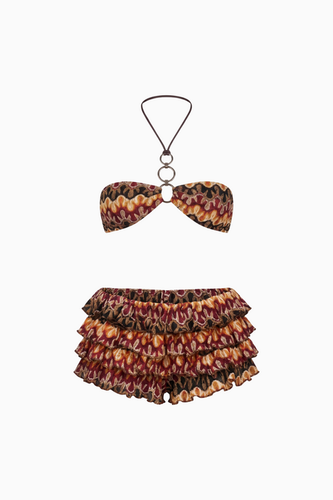 Bikini all’americana con stampa cachemire e anello a O