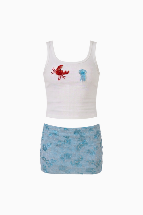 Conjunto de saia curta cor-de-rosa com lantejoulas - 2 peças