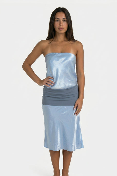 Ice Blue Satin Slip Maxi Dress