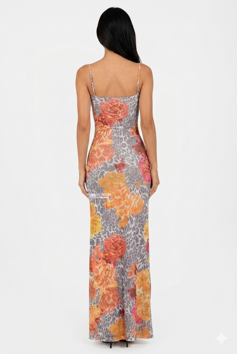 Maxikleid im Schlupfstil mit Blumen- und Animal-Print