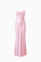Robe longue nuisette en satin rose poudré