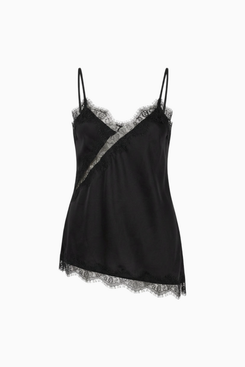 Top preto em cetim com alças finas