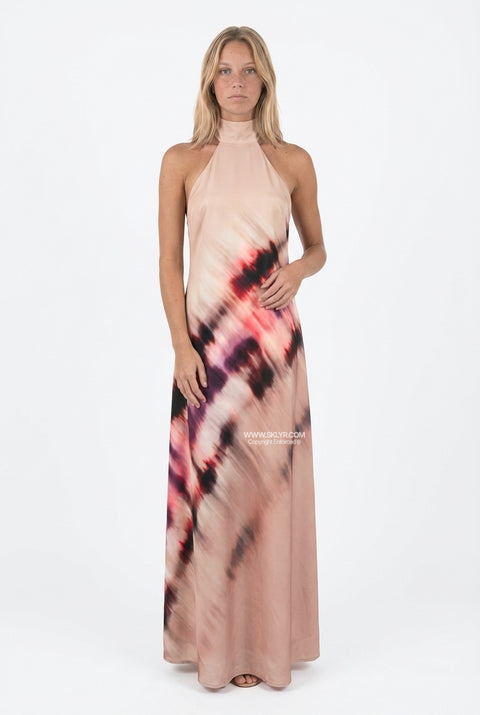 Geblümtes, gerafftes Maxikleid in Rouge