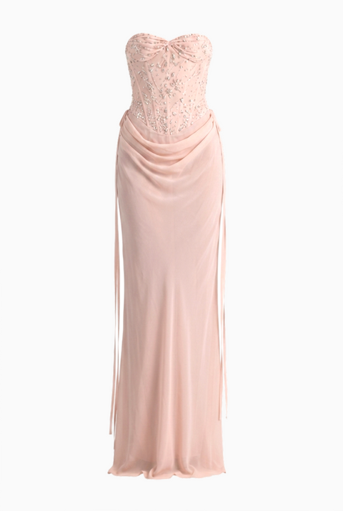 Completo due pezzi sottoveste in raso rosa cipria