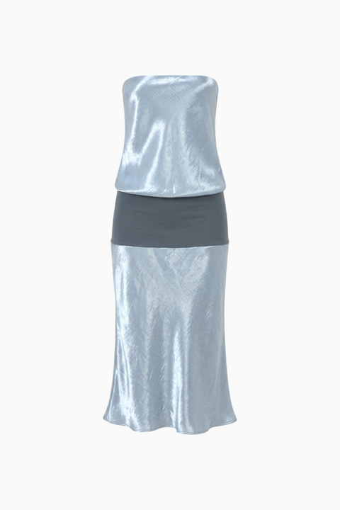 Ice Blue Satin Slip Maxi Dress