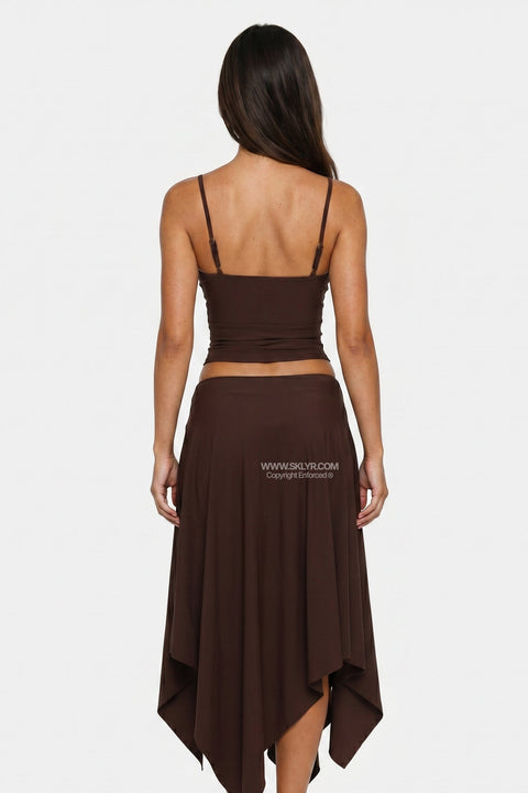Ensemble midi asymétrique marron chocolat