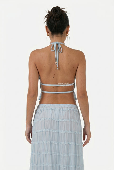 Ensemble haut et jupe bleu clair