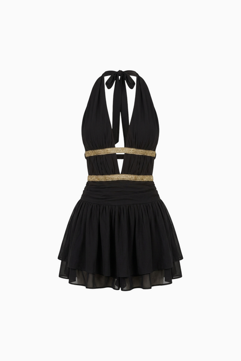 Robe courte dos nu avec découpes et imprimé coucher de soleil vibrant
