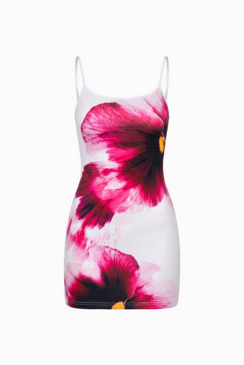 Robe nuisette courte hibiscus rose
