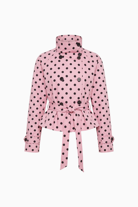Pink Polka Dot Belted Crop Trench Jacket