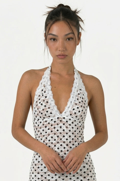 Gepunktetes Neckholder-Minikleid