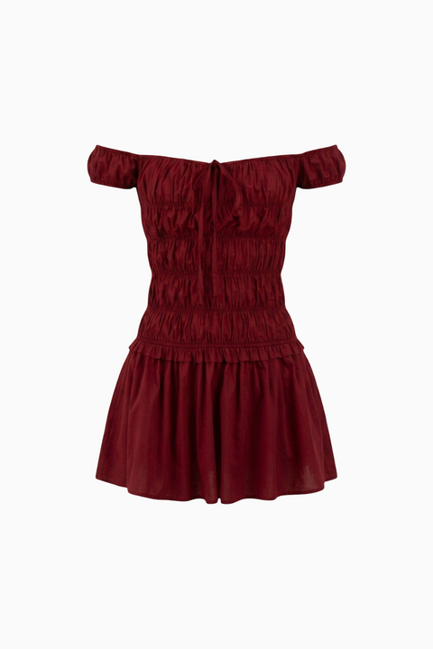 Vestido mini de bolinhas com ombros descobertos