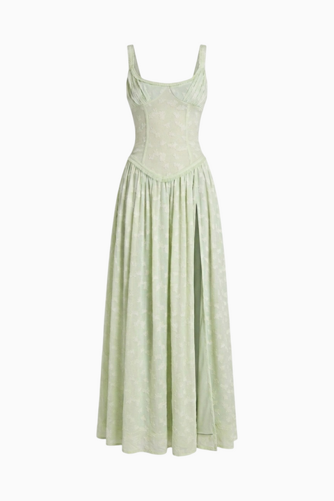 Abito lungo verde menta stile corsetto