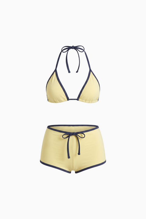 Costume da bagno giallo burro con top a triangolo e slip a gamba alta