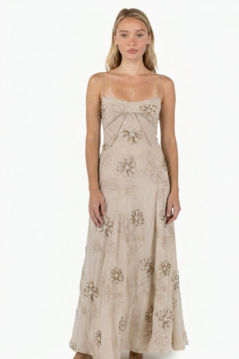 Maxikleid mit floralen Applikationen in Blush