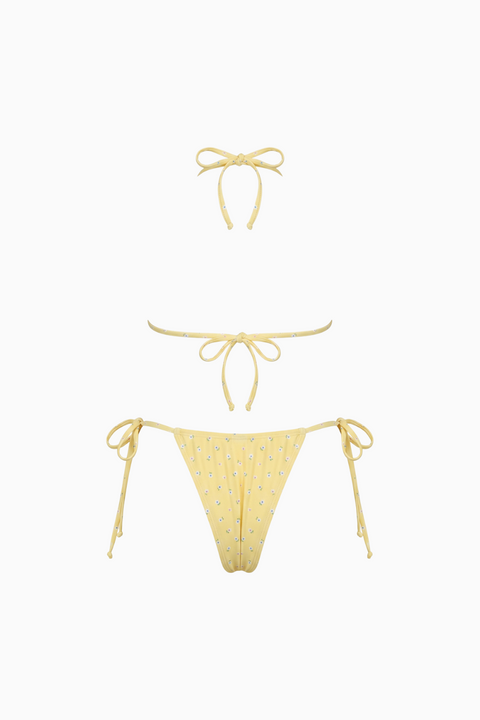 Bikini à cordes floral citron côtelé Coquette