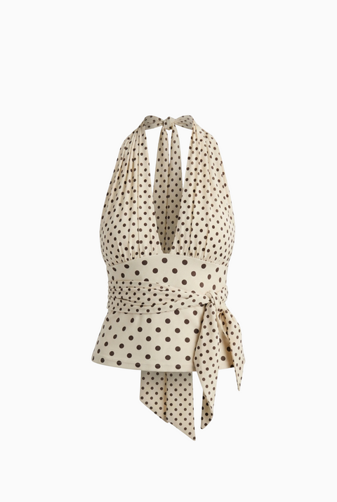 Top color crema a pois con scollo halter