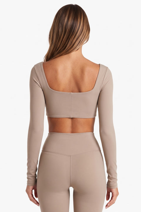 Taupe Square Neck Long Sleeve Set