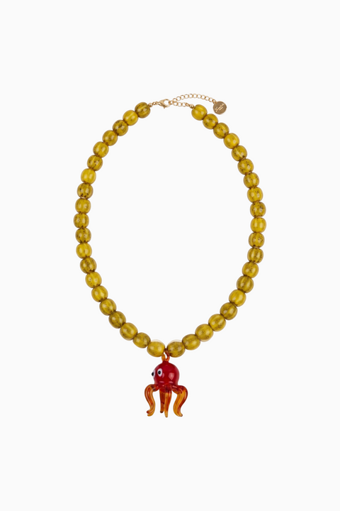 Colar marcante extravagante com polvo vermelho