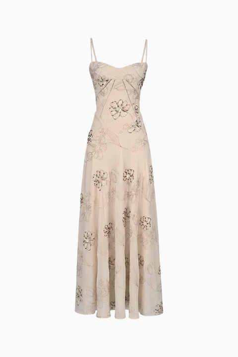 Maxikleid mit floralen Applikationen in Blush