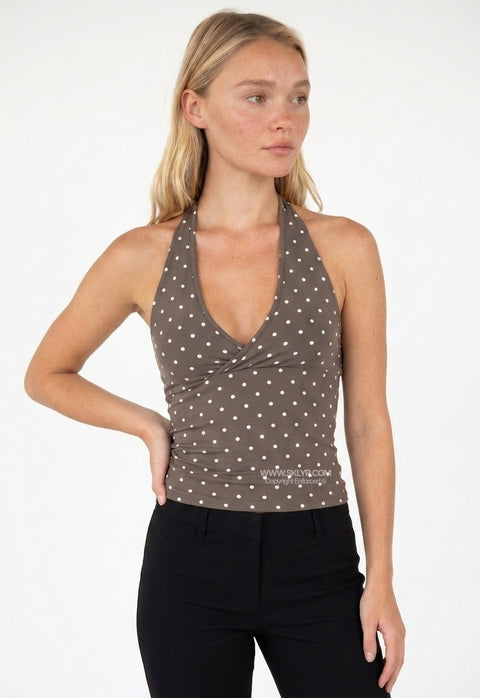 Gepunktetes Wickel-Neckholder-Top
