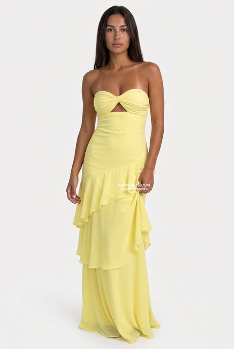 Robe longue bustier étagée bleu ciel