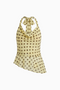 Top amarelo de chiffon com bolinhas e decote halter