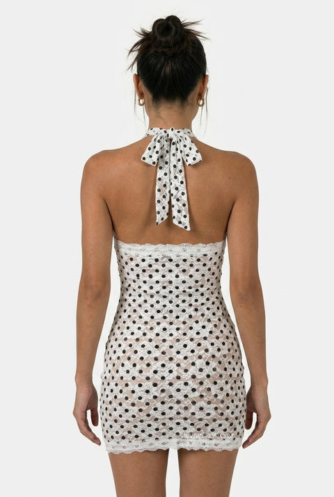 Gepunktetes Neckholder-Minikleid