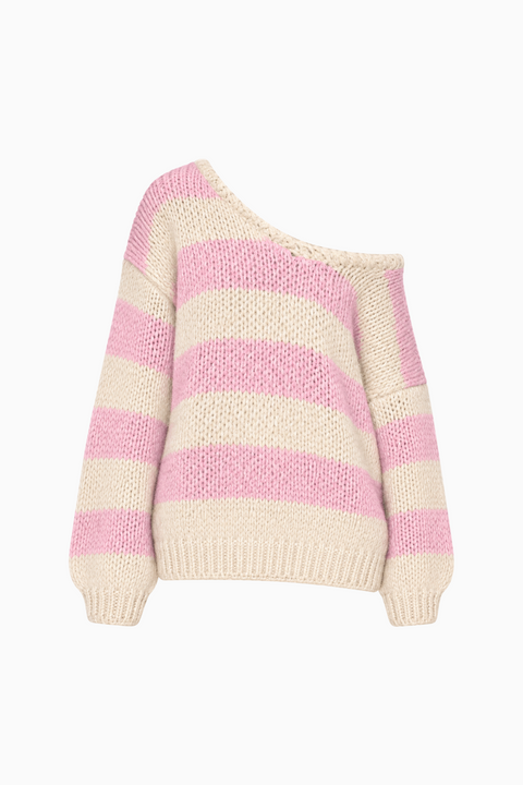 Chunky Striped Off-the-Shoulder Knit Sweater