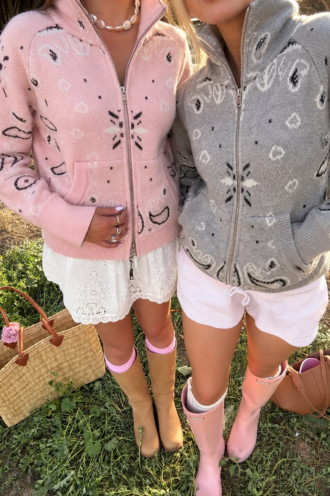 Paisley Motif Stand-Collar Cardigan