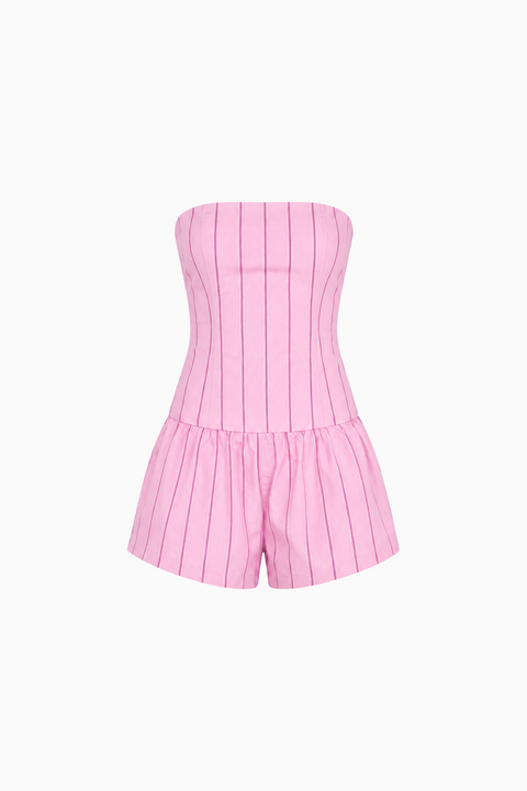Completo con corsetto senza spalline a righe e shorts