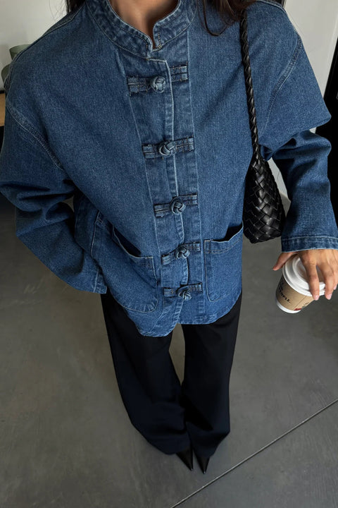 Giacca di jeans con colletto alla coreana
