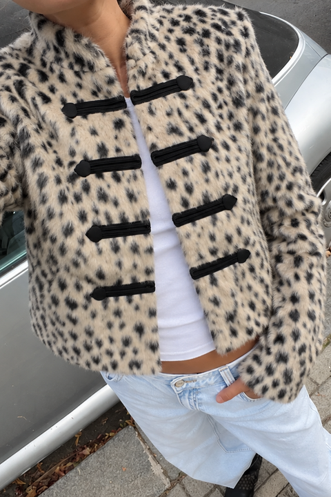 Leopard Faux Fur Toggle Jacket