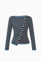 Diagonal Button-Front Striped Top