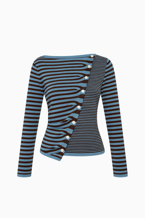Diagonal Button-Front Striped Top