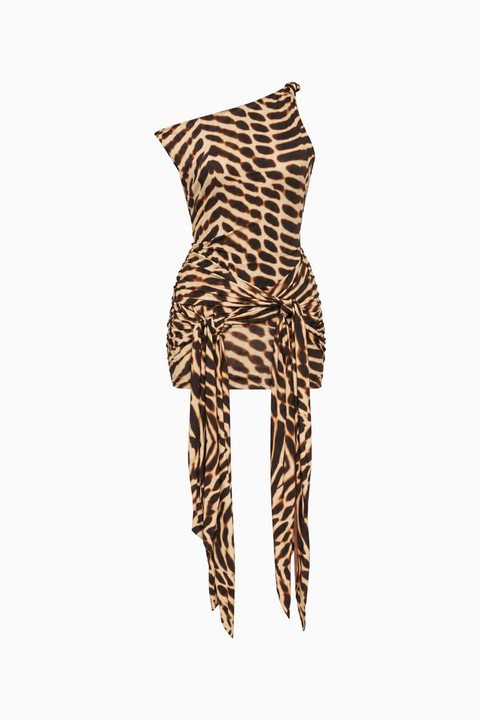 Asymmetric Animal Print Mini Dress