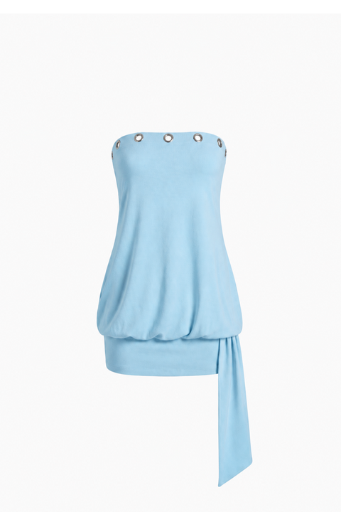 Vestido mini cai-cai com bordado inglês e cintura descaída